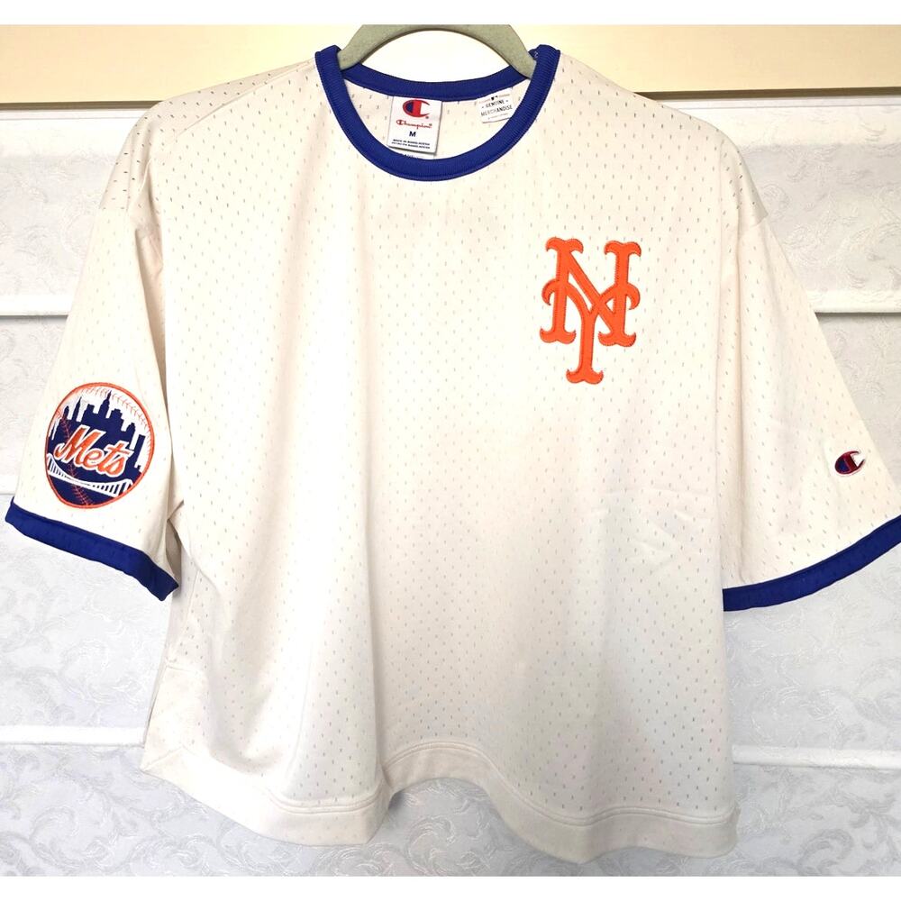 Champion New York Mets Womens Medium Antique White Mesh Jersey MLB Baseball NWT